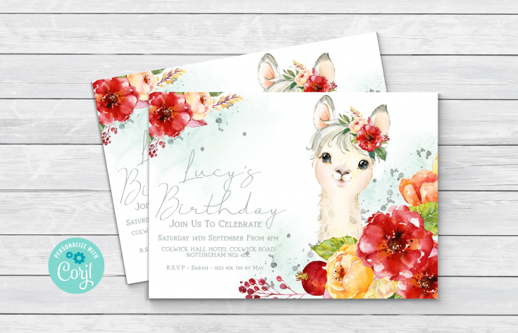 Llama Birthday Invite  Llama Birthday Invite