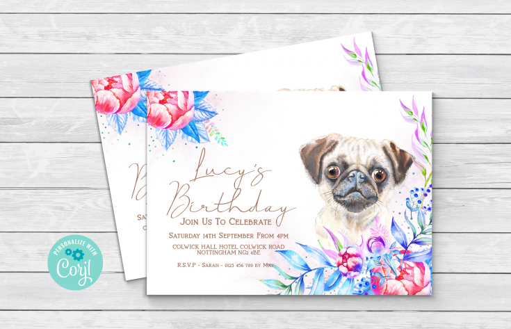 Pug Invitation  Pug Invitation